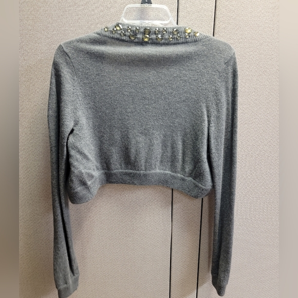 Vintage The Limited Cropped Grey Wool Cardigan with Gemstones - Picture 2 of 6